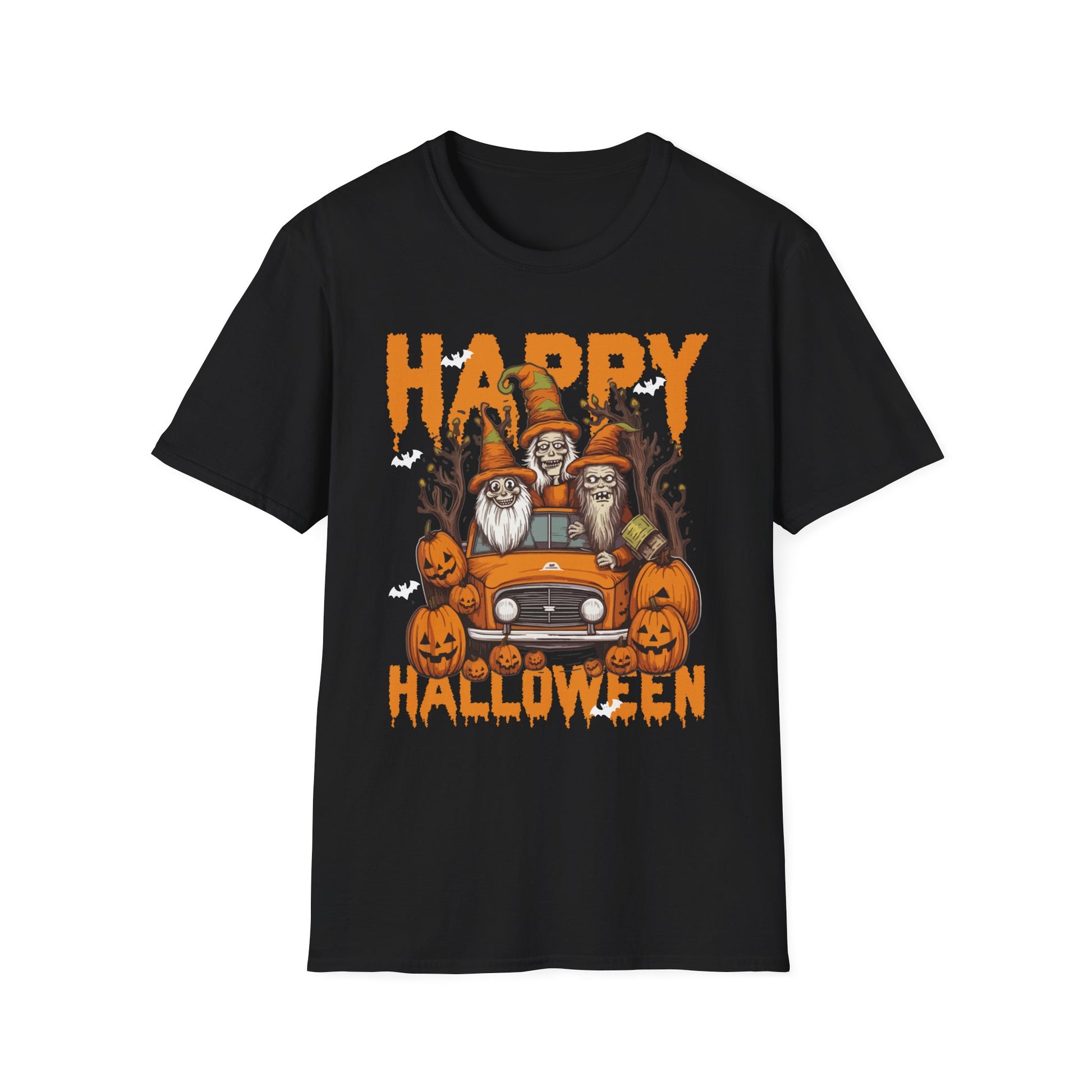 Gnomes Halloween Greeting Holiday Pumpkin Creepy Halloween Tee Unisex Softstyle T-Shirt