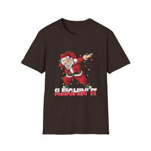 Sleighin It Dabbing Santa With Christmas Lights Christmas Unisex Softstyle T-Shirt