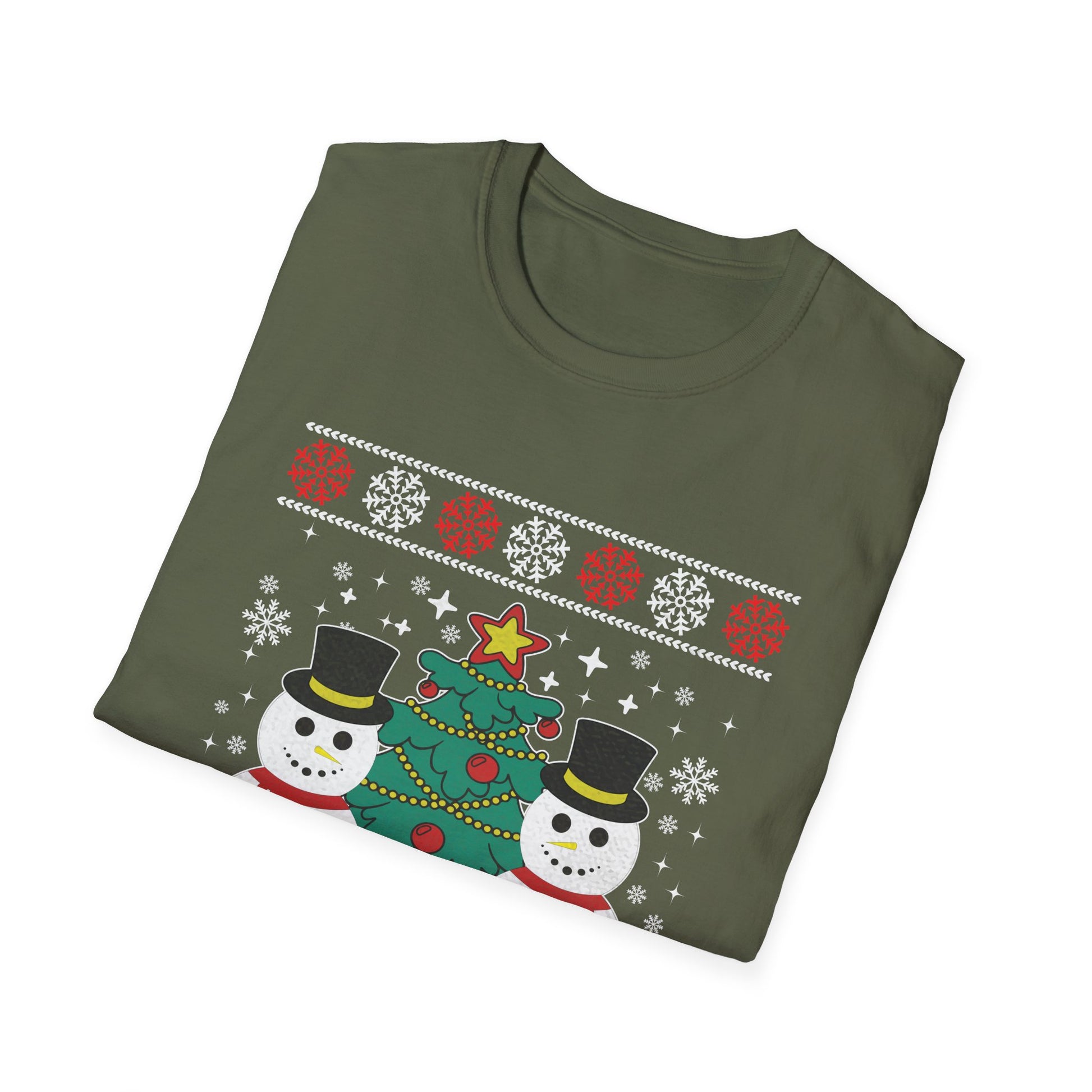 Christmas Snowmen T-Shirt — Festive Holiday Tree & Snowflake Tee