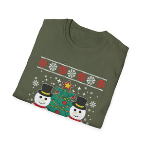 Christmas Snowmen T-Shirt — Festive Holiday Tree & Snowflake Tee