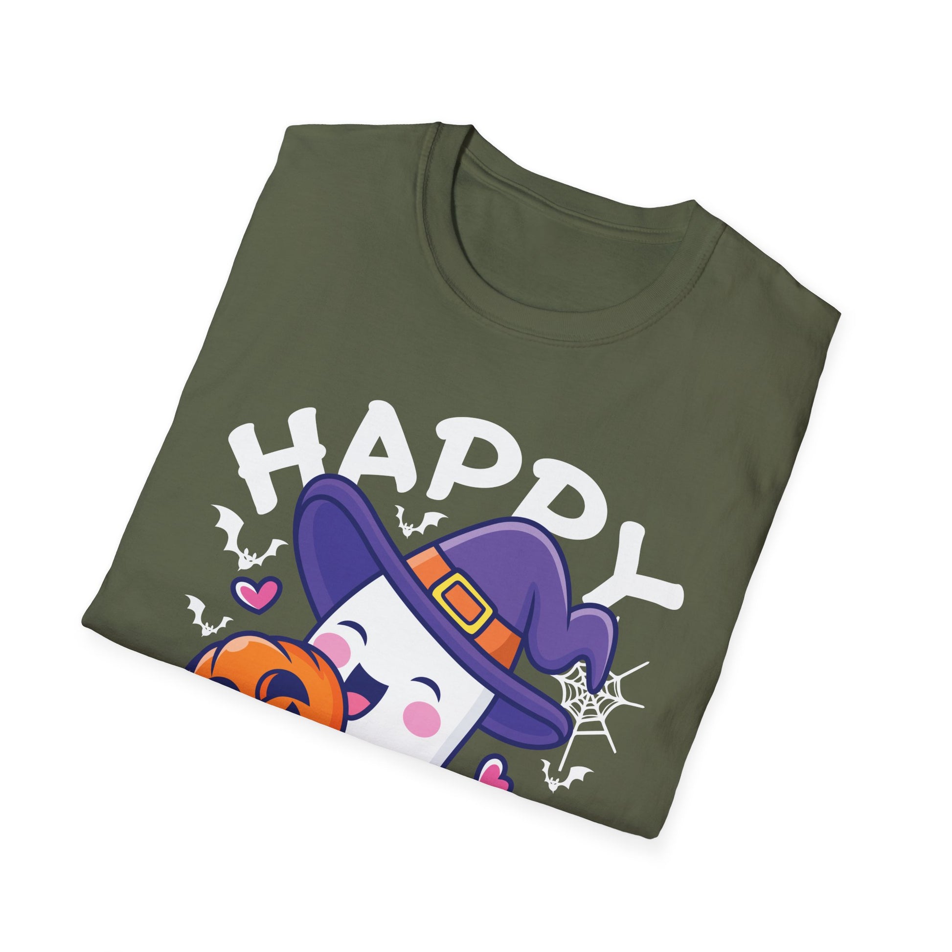Happy Halloween Ghost T‑Shirt — Cute Witch Hat & Jack‑O’Lantern Graphic