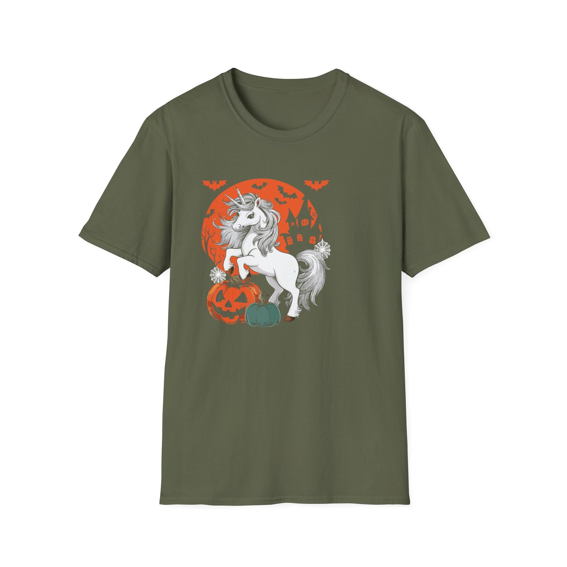 Halloween Unicorn T-Shirt — Spooky Pumpkin and Haunted Castle Graphic