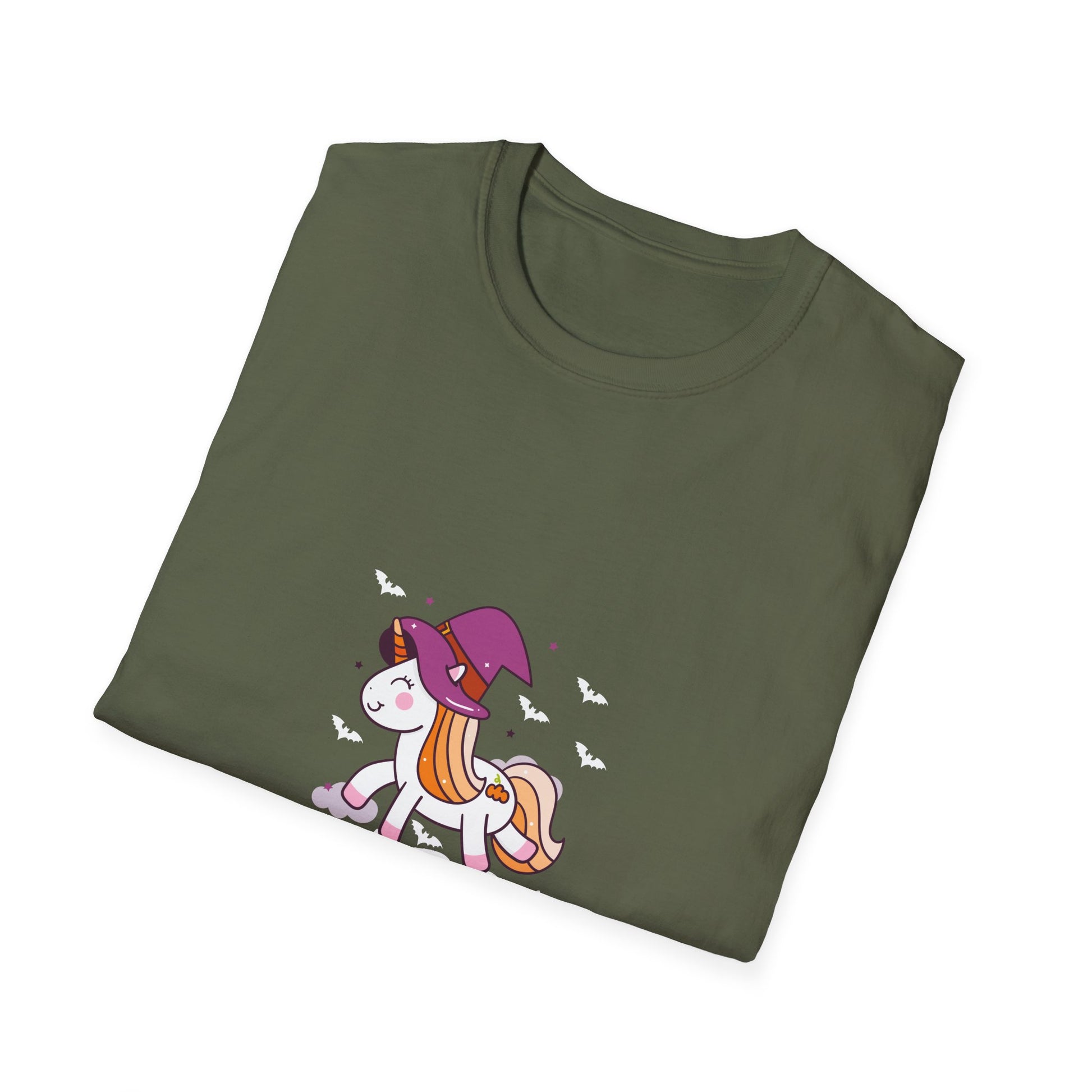 Happy Halloween Unicorn T-Shirt — Cute Witch Hat Unicorn with Bats & Skull