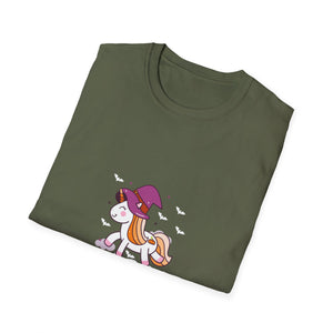 Happy Halloween Unicorn T-Shirt — Cute Witch Hat Unicorn with Bats & Skull