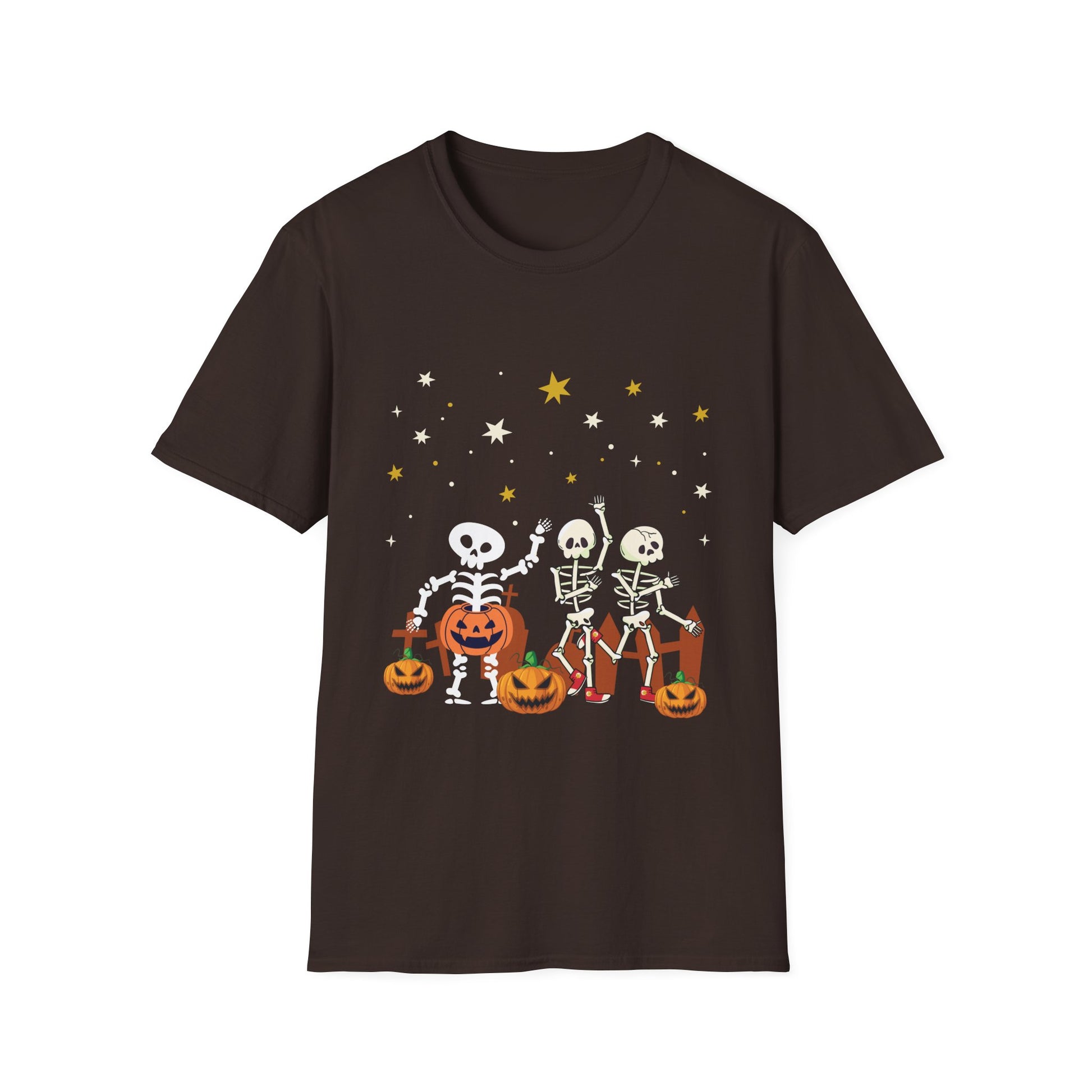 Halloween Skeletons & Jack-O’-Lanterns T-Shirt — Cute Dancing Skeleton Halloween Tee