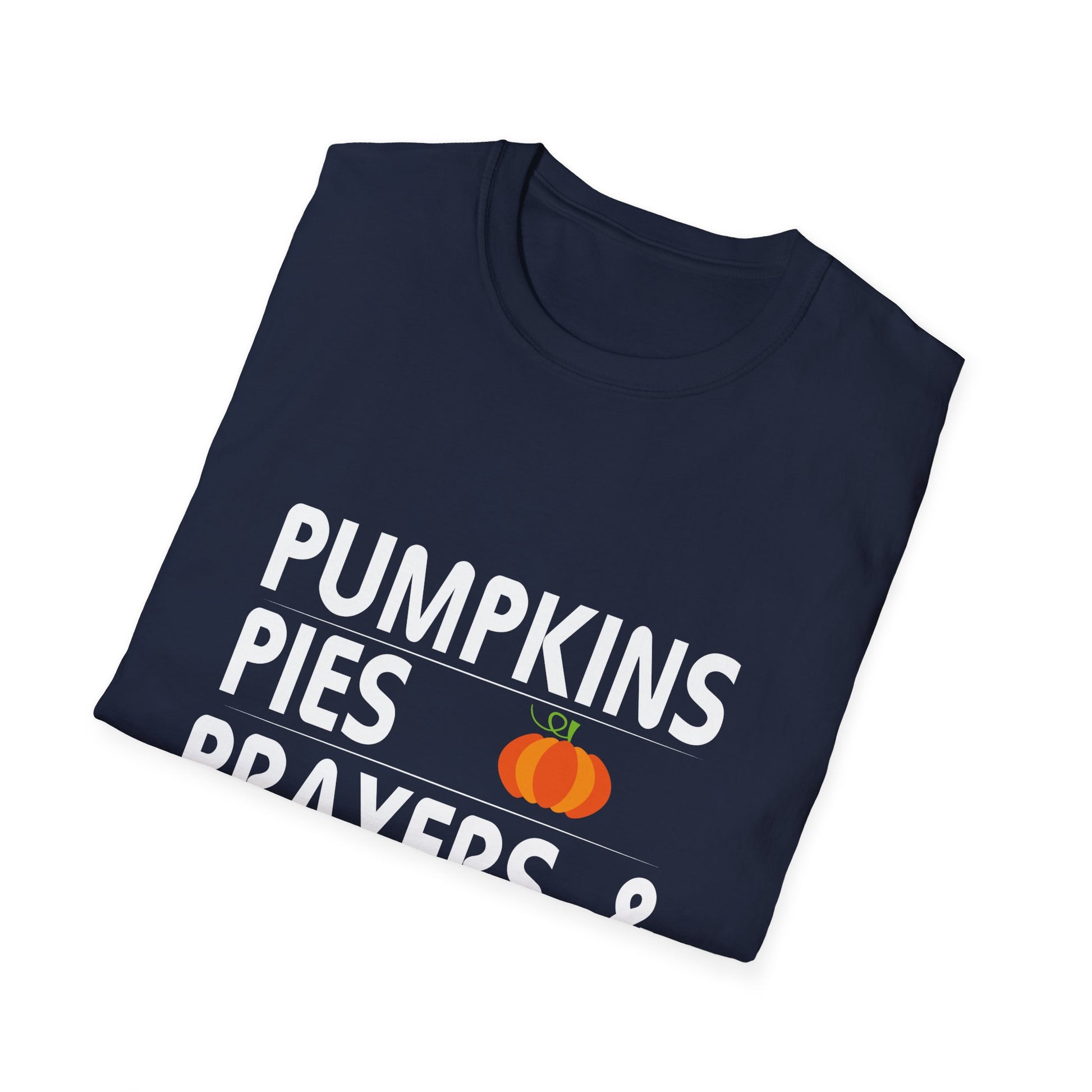 Pregnancy Announcement Fall T-Shirt — "Pumpkins Pies Prayers & Pregnancy"