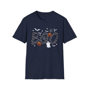 Halloween Boo Ghost Pumpkin T-Shirt — Spooky Bat & Candy Pattern Tee