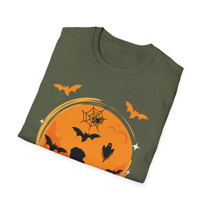 Halloween Dog T-Shirt — Black Moon, Bats & Spiderweb Graphic