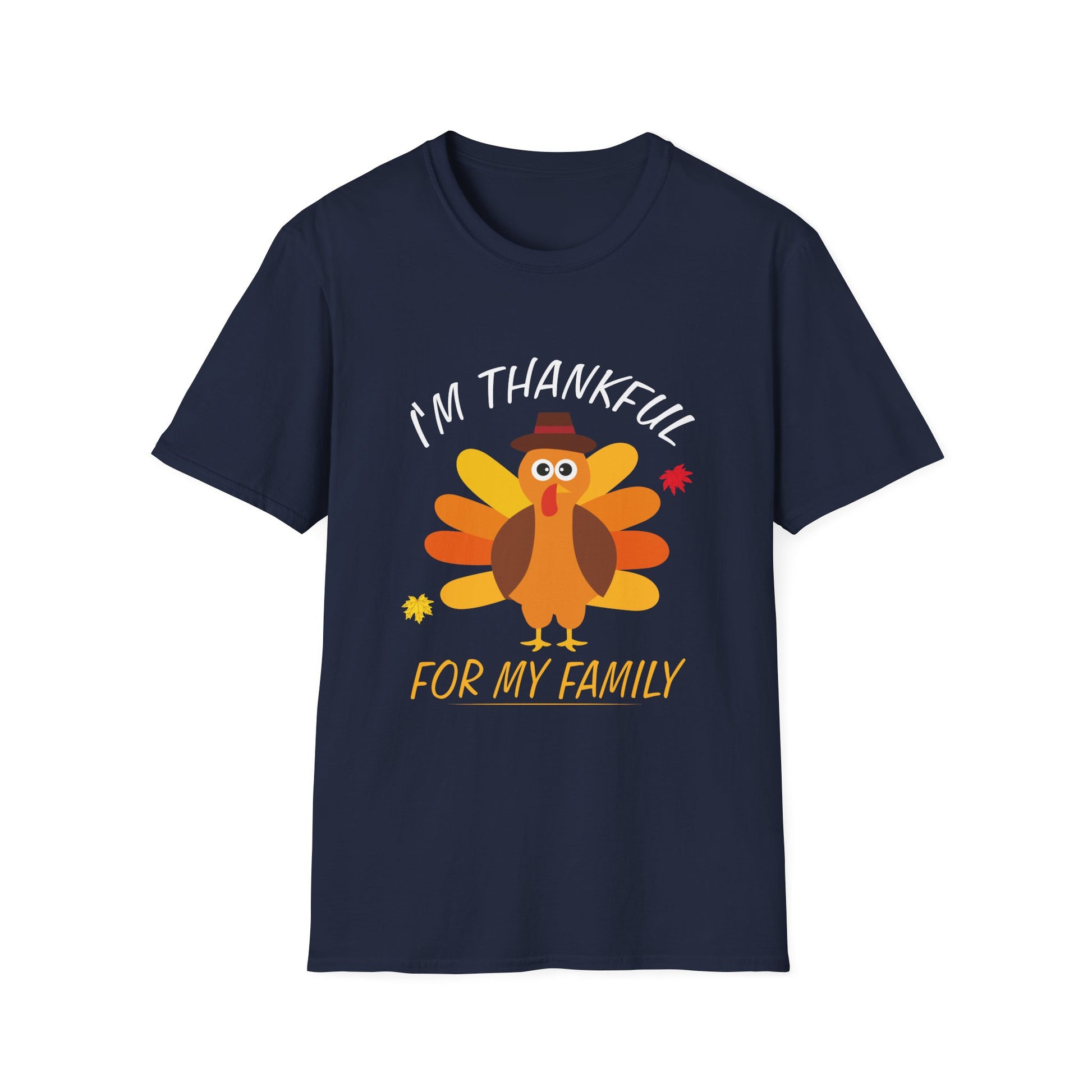 Thankful For My Family Thanksgiving T-Shirt — Cute Turkey Holiday Tee