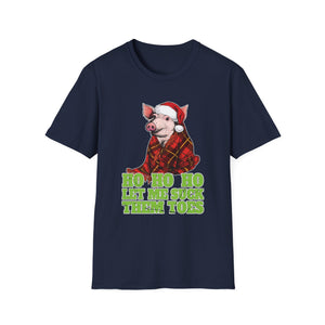 Christmas Pig T-Shirt – Plaid Santa Pig with “Ho Ho Ho Let Me Suck Them Toes” Holiday Tee