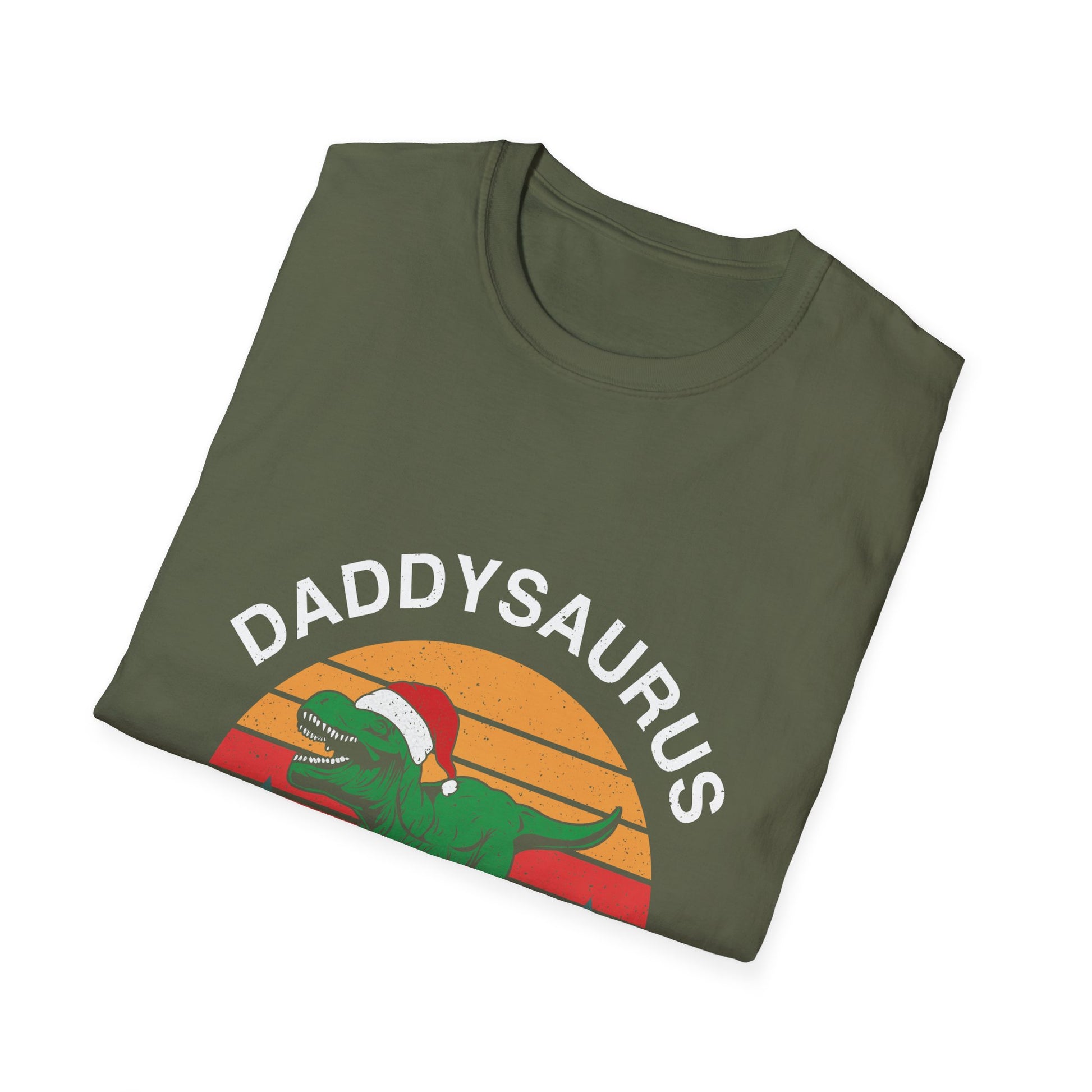 Daddysaurus T-Shirt — Retro Dino Dad Tee (Holiday Santa Hat)