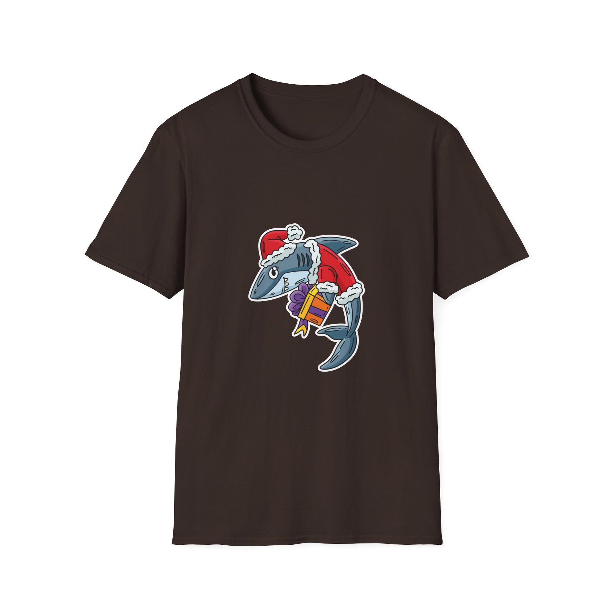 Christmas Shark Graphic T-Shirt — Santa Shark Holding Gifts Holiday Tee