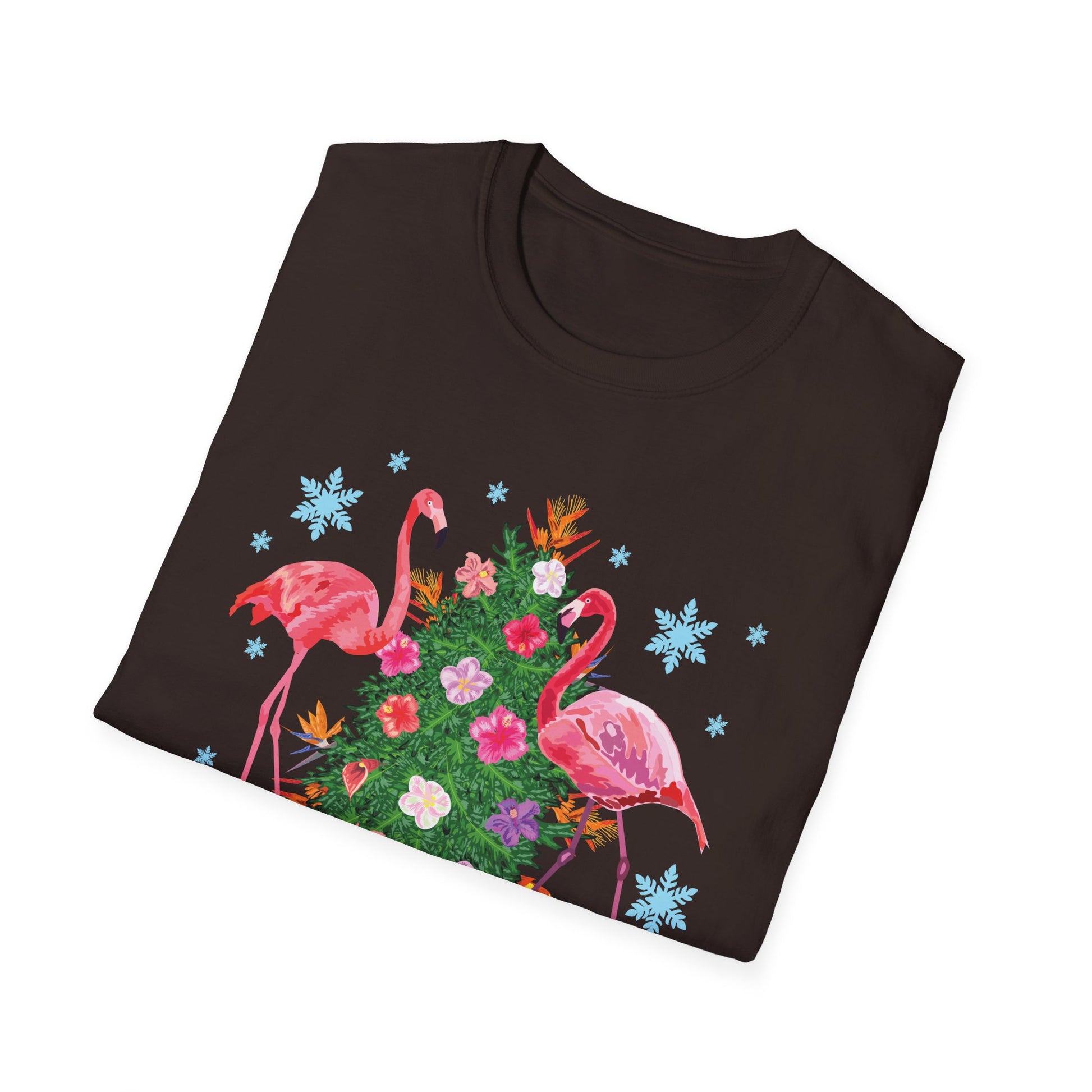Flamingo Holiday T-Shirt — Festive Flamingos with Christmas Tree