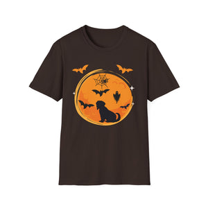Halloween Dog T-Shirt — Black Moon, Bats & Spiderweb Graphic