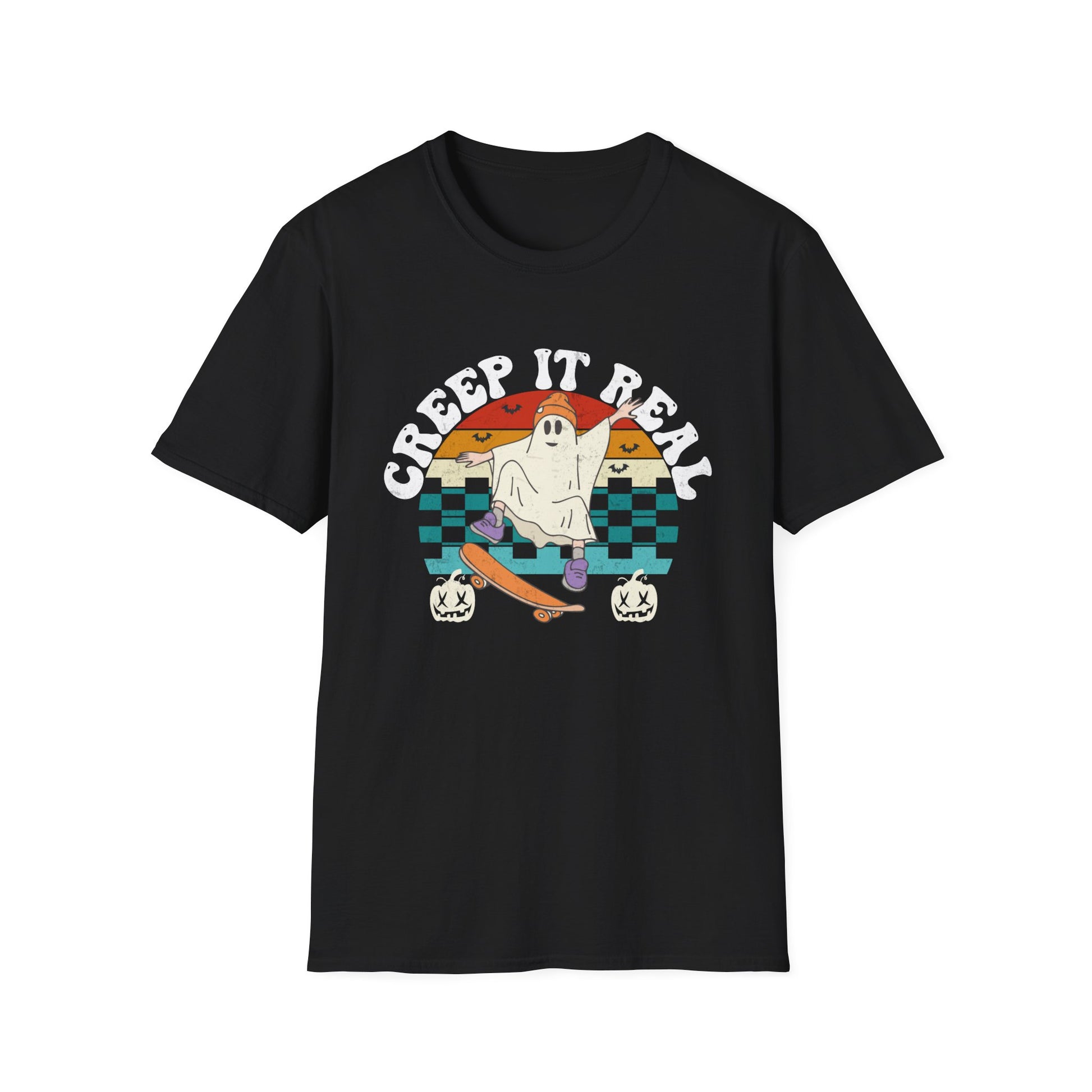 Creep It Real Skate Ghost T-Shirt — Retro Halloween Tee