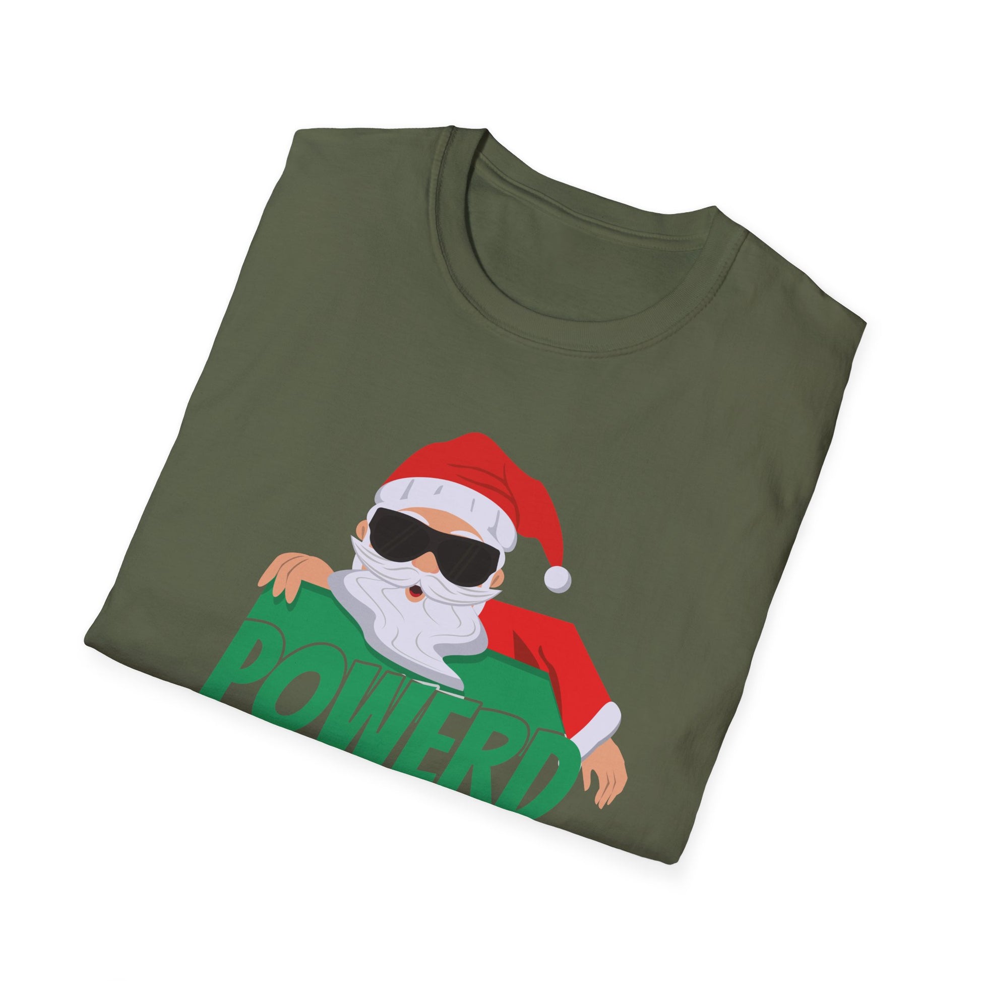 Christmas T-Shirt — "Powered by Christmas Spirit" Holiday Santa Tee