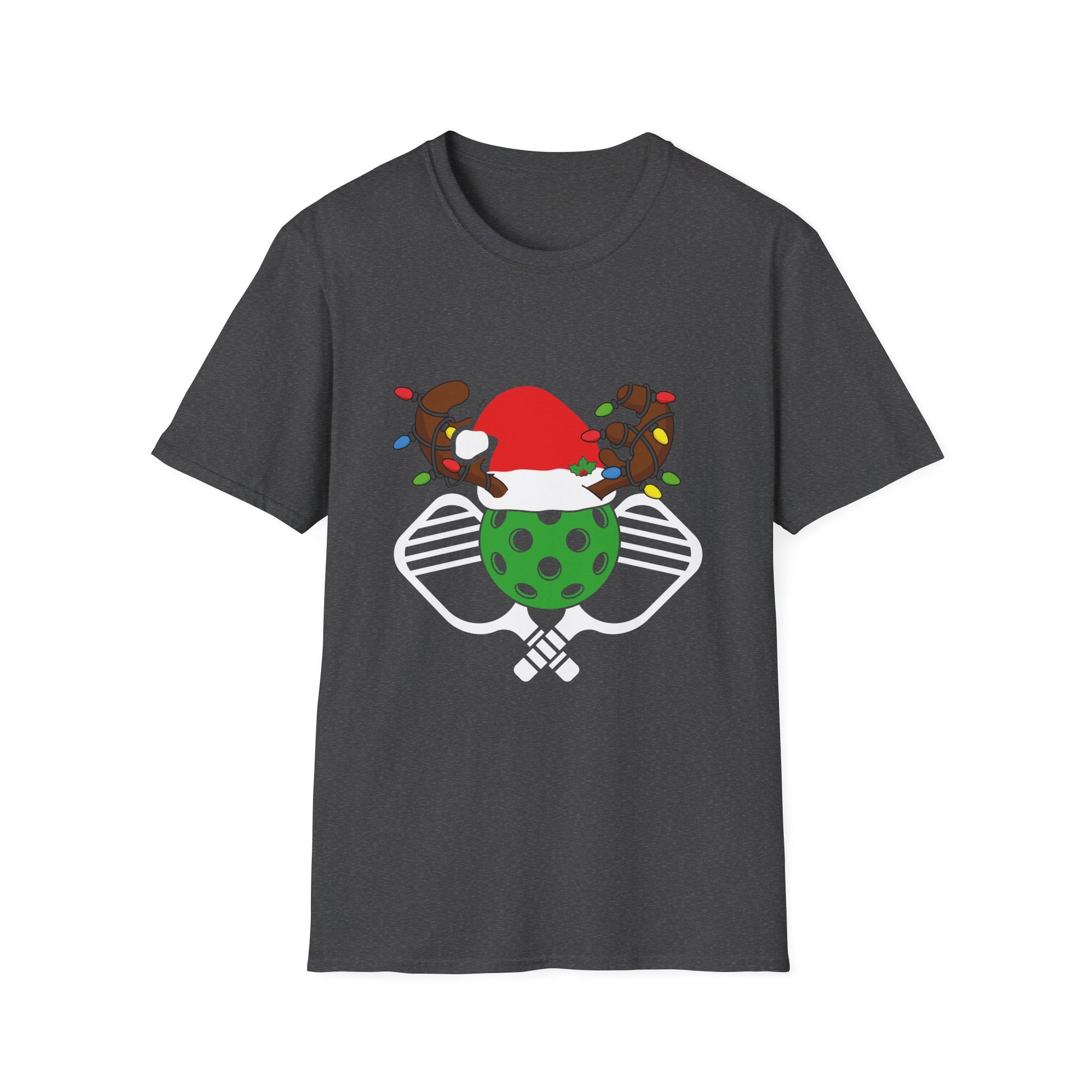 Pickleball Christmas T‑Shirt — Festive Pickleball Ball with Santa Hat & Lights