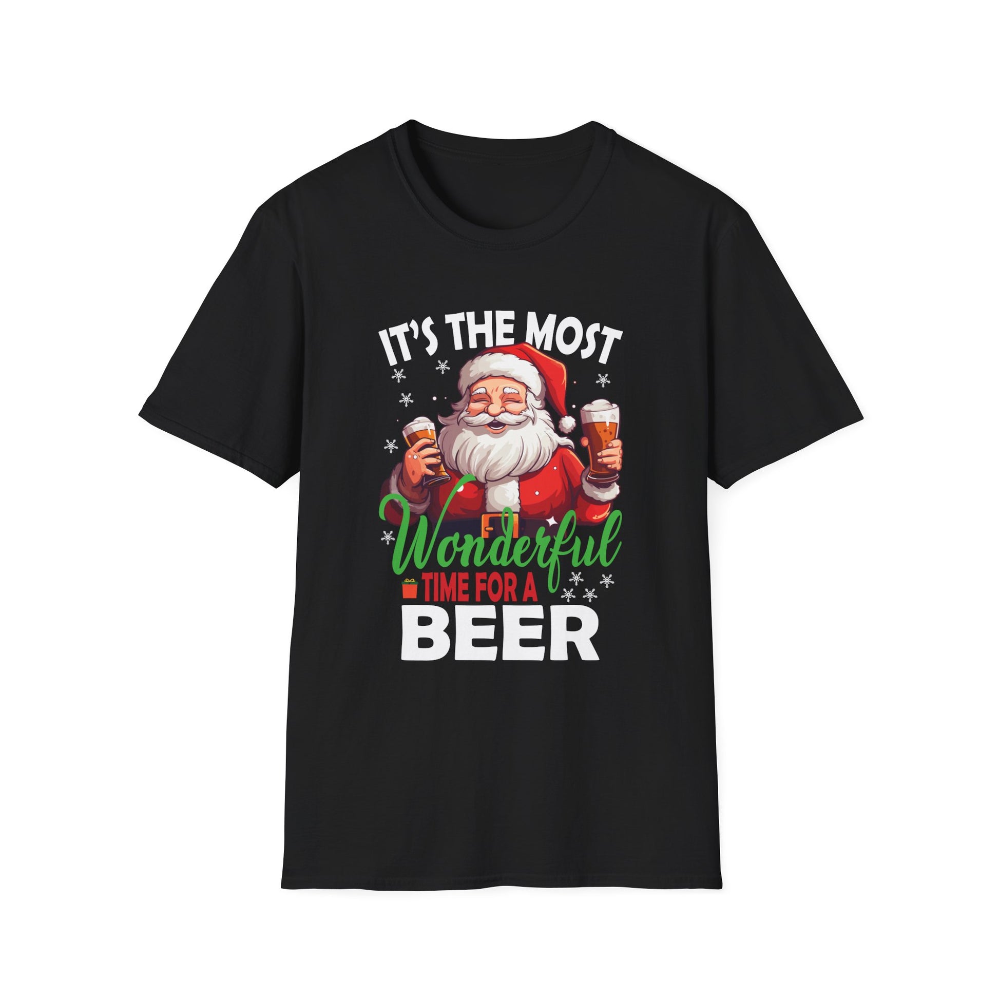 Funny Christmas Santa Claus Drinking Beer Wonderful Time Unisex T-Shirt