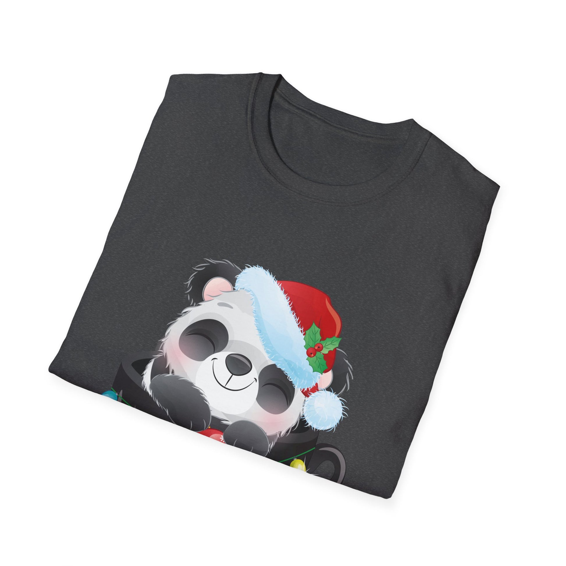 Christmas Panda Tee — Cute Panda in Santa Hat with Holiday Lights