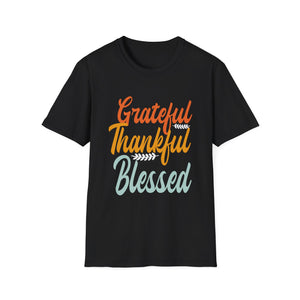 Grateful Thankful Blessed T‑Shirt — Thanksgiving Fall Faith Tee