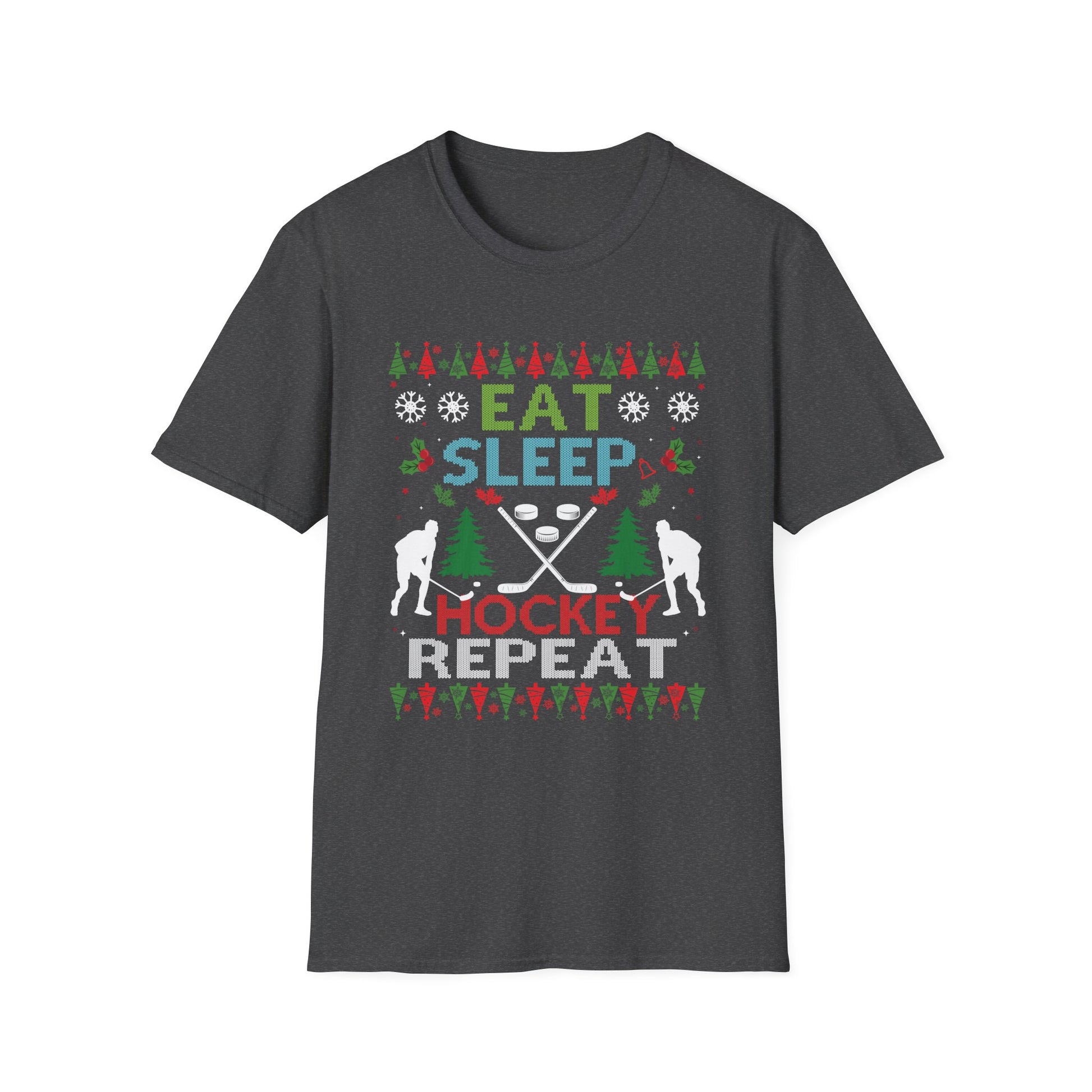 Hockey Christmas T‑Shirt – "Eat Sleep Hockey Repeat" Holiday Tee