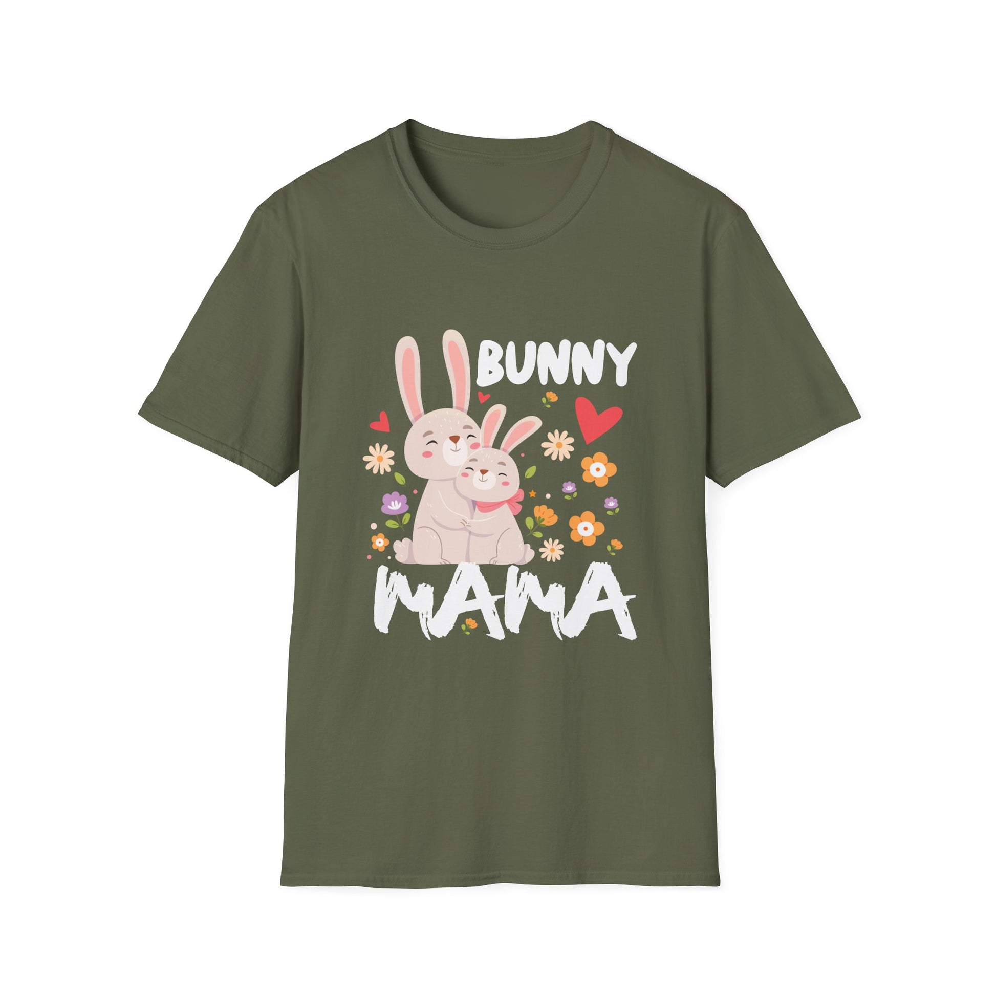 Bunny Mama T-Shirt — Cute Mother's Day Rabbit Tee with Floral Hearts