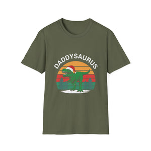 Daddysaurus T-Shirt — Retro Dino Dad Tee (Holiday Santa Hat)