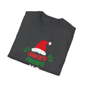 Funny Christmas Santa_s Favorite Ho Naughty Pajama Black Unisex Adult Cotton Polyester Short Sleeve Unisex Softstyle T-Shirt