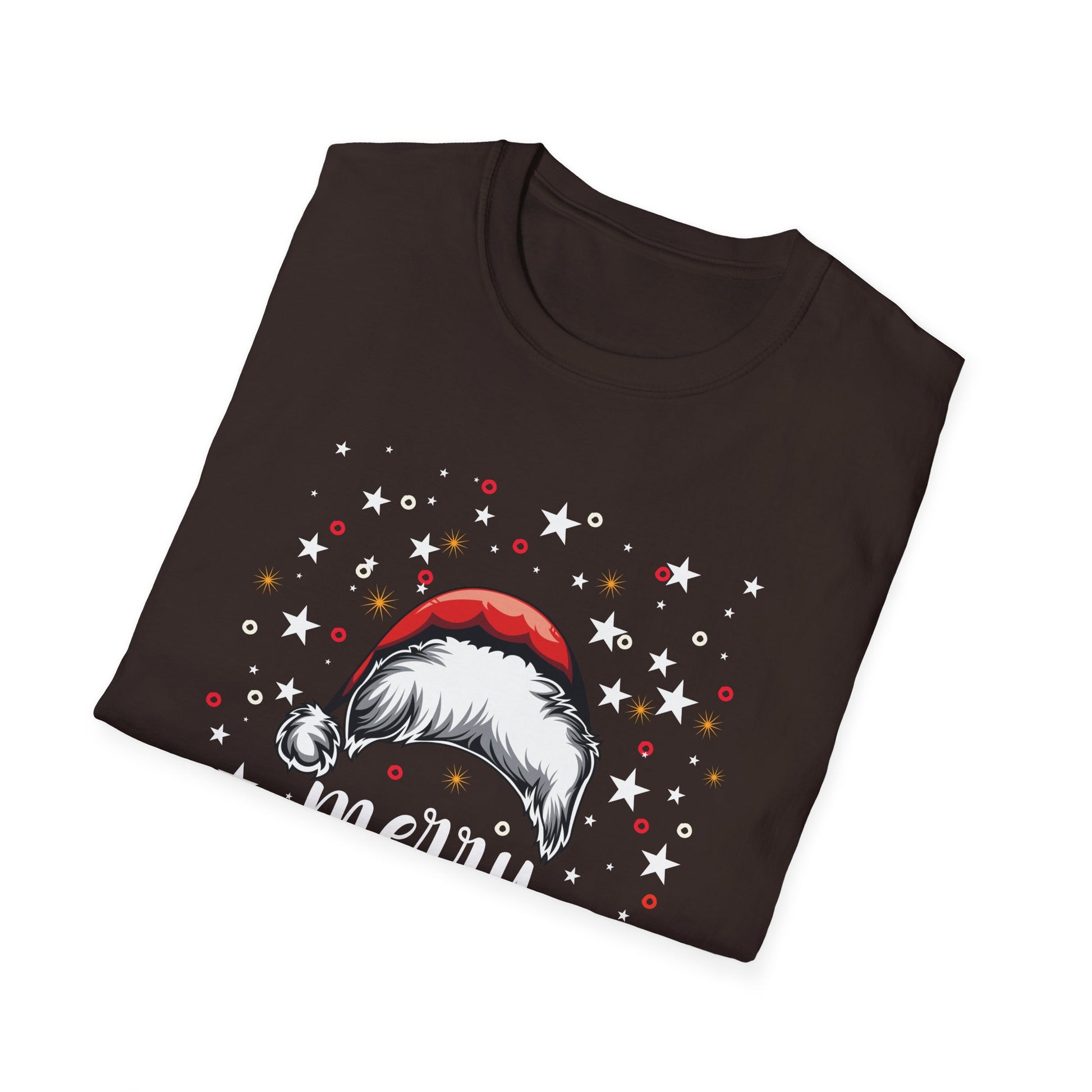 Christmas T-Shirt — "Merry Christmas" Santa Hat & Lights Holiday Tee