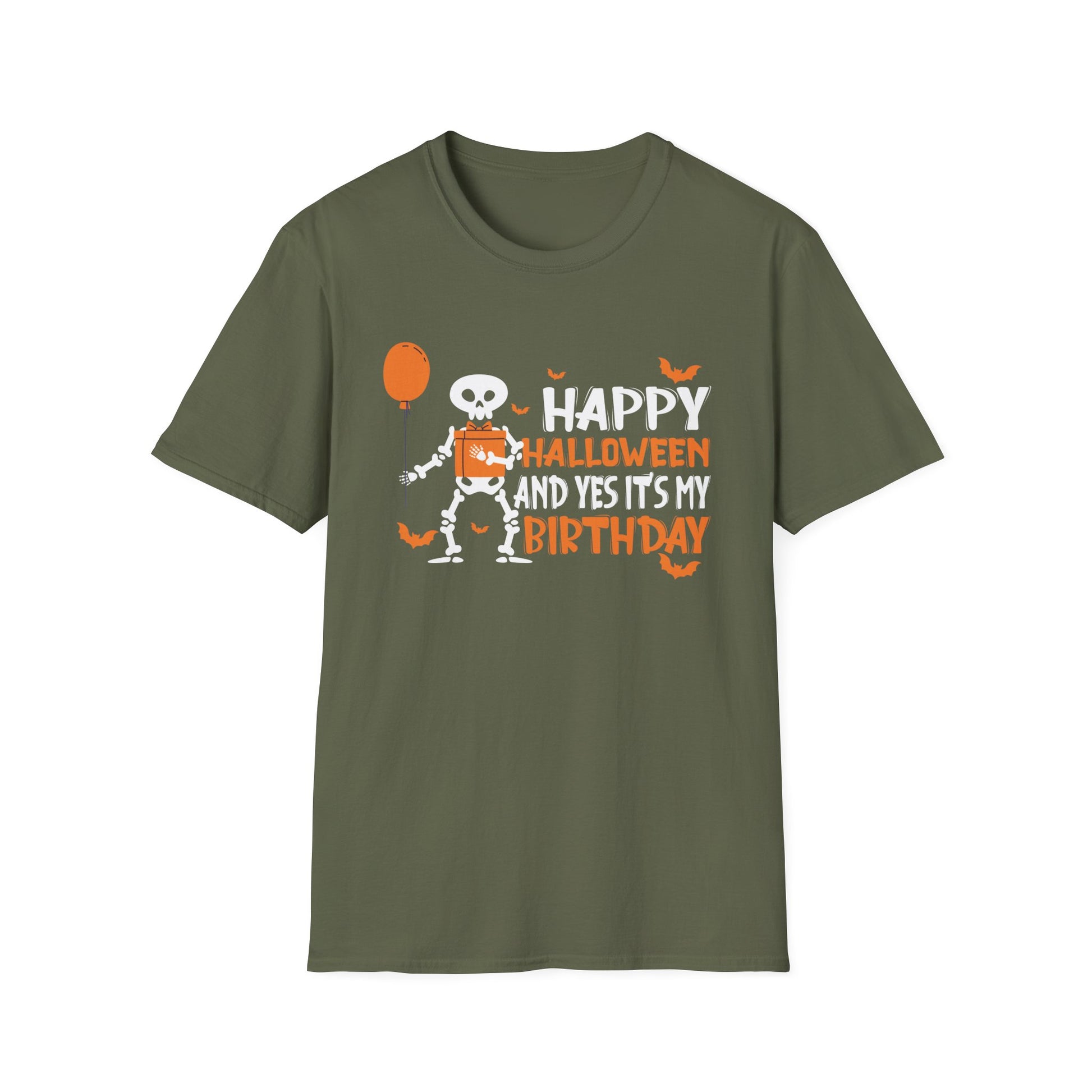 Happy Halloween And yes's my Birthday Skeleton Halloween Tee Unisex Softstyle T-Shirt