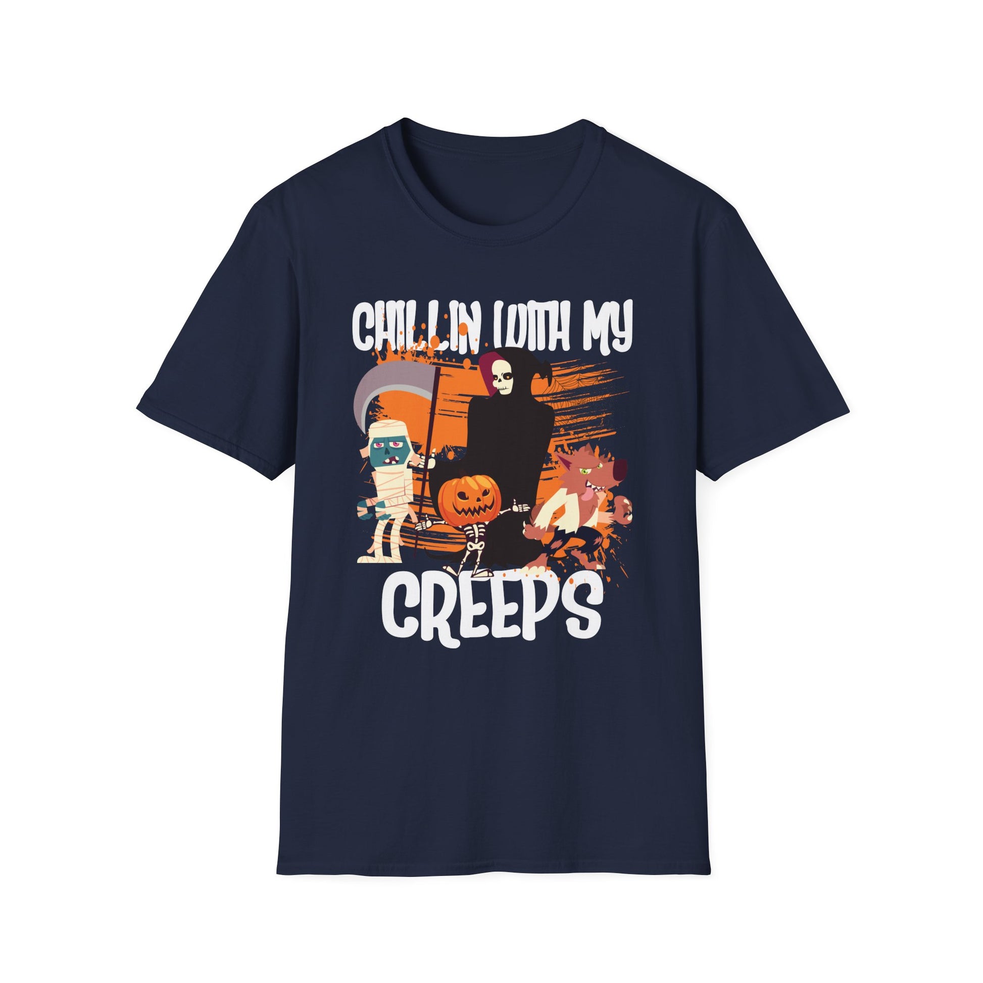 Chilling With My Creeps Halloween- Dancing Ghost Halloween Tee Unisex Softstyle T-Shirt