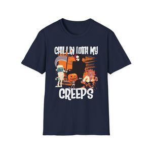 Chilling With My Creeps Halloween- Dancing Ghost Halloween Tee Unisex Softstyle T-Shirt