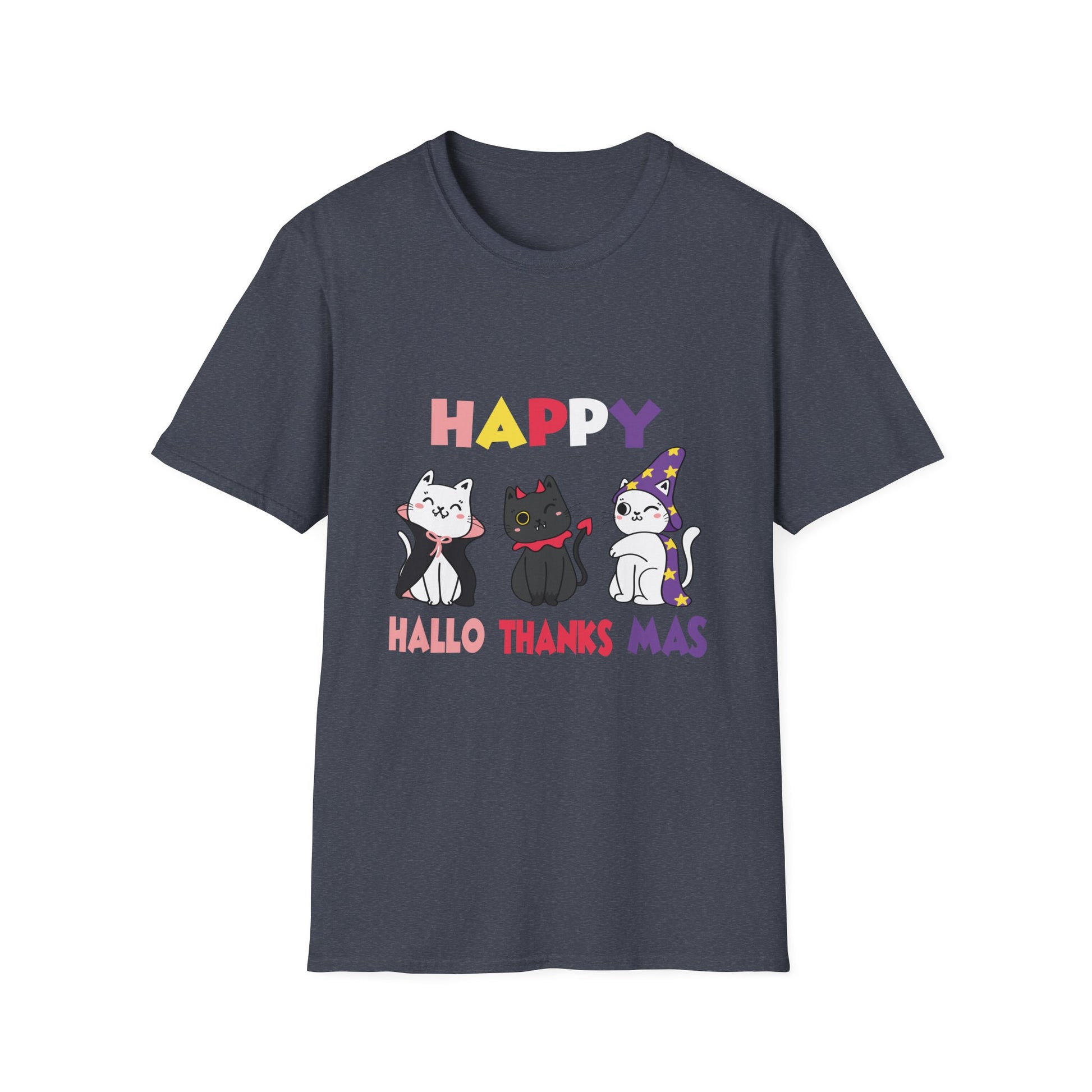 Halloween Thanksgiving Christmas Happy HalloThanksMas Cats Unisex T-Shirt