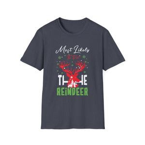 Most Likely To Pet The Reindeer Funny Christmas 2023 T-Shirt
