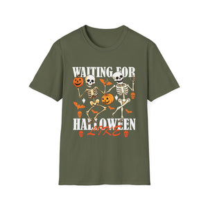 Waiting For Halloween Like T-Shirt — Dancing Skeletons & Pumpkin Halloween Tee