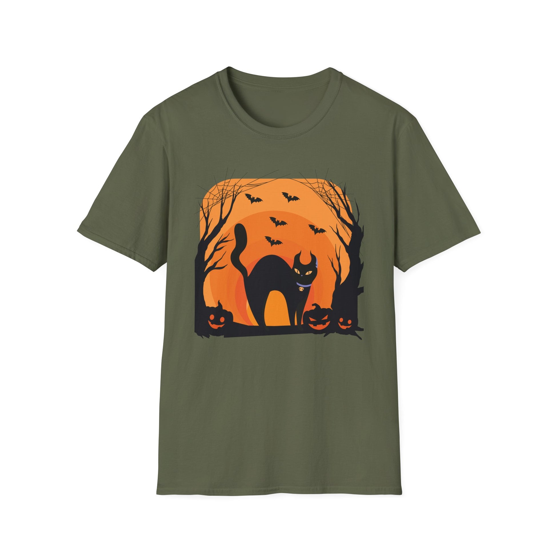 Halloween Black Cat T-Shirt — Spooky Pumpkin & Bats Tee