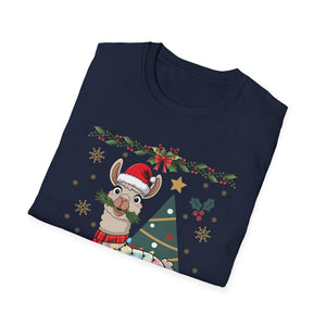 Christmas Llama T-Shirt — Festive Holiday Alpaca with Lights & Tree