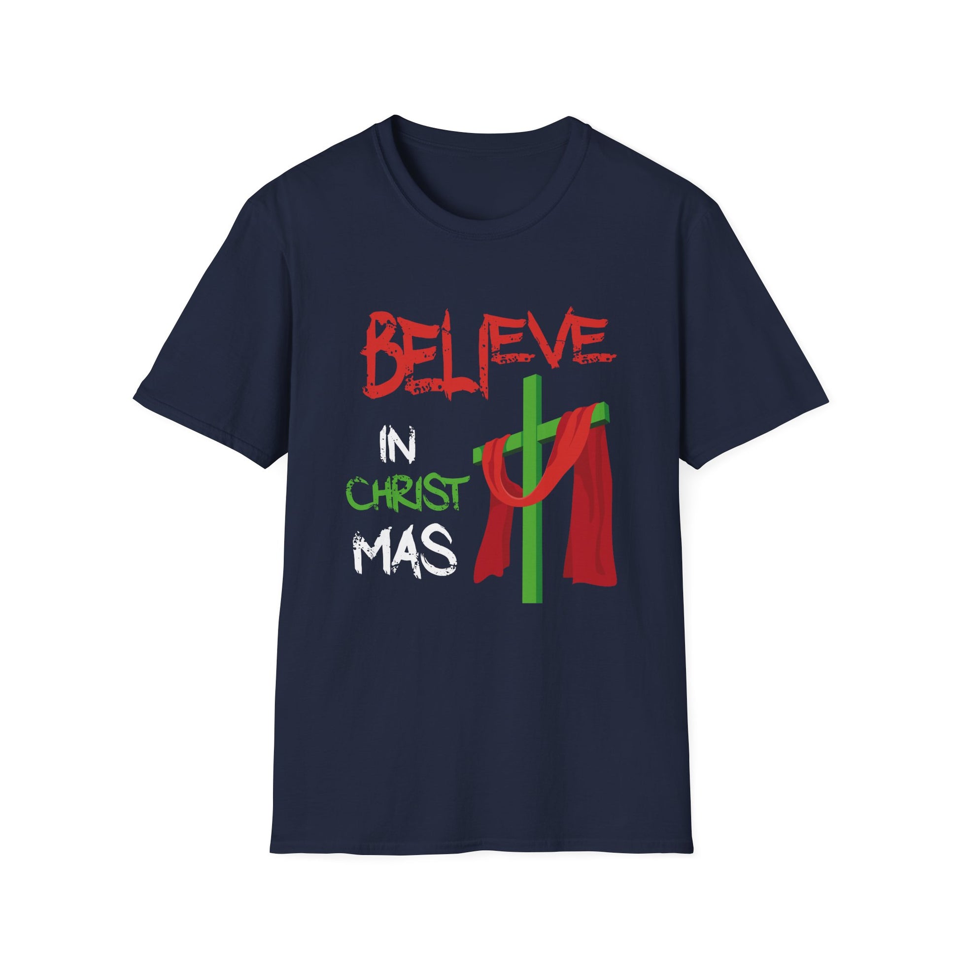 T-Shirt - "Believe in Christmas" Christian Nativity Cross Holiday Tee