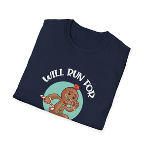 Will Run For Christmas Cookies T-Shirt — Funny Gingerbread Running Holiday Tee
