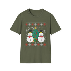 Christmas Snowmen T-Shirt — Festive Holiday Tree & Snowflake Tee