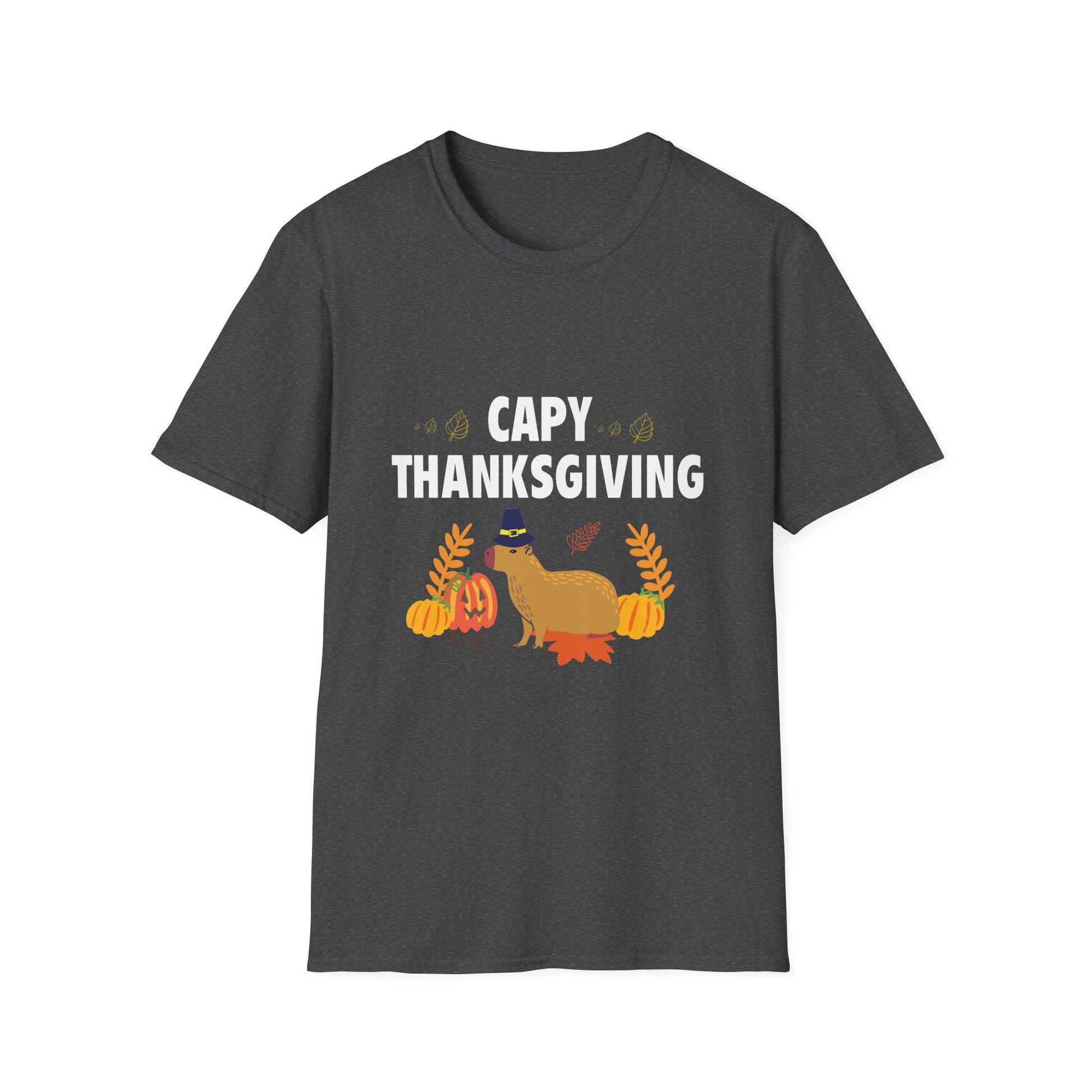Capy Thanksgiving Cute Capybara Thanksgiving Shirt with Pumpkins & Leaves  Unisex T-Shirt
