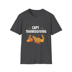 Capy Thanksgiving Cute Capybara Thanksgiving Shirt with Pumpkins & Leaves  Unisex T-Shirt