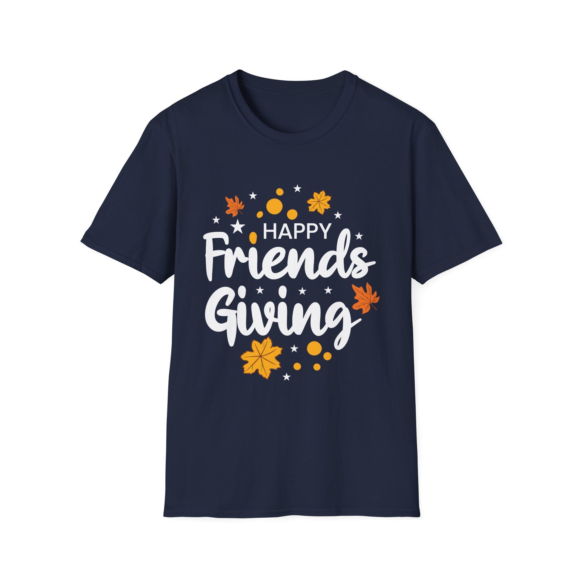 Friendsgiving T-Shirt — "Happy Friends Giving" Fall Leaves Graphic Tee  Unisex T-Shirt
