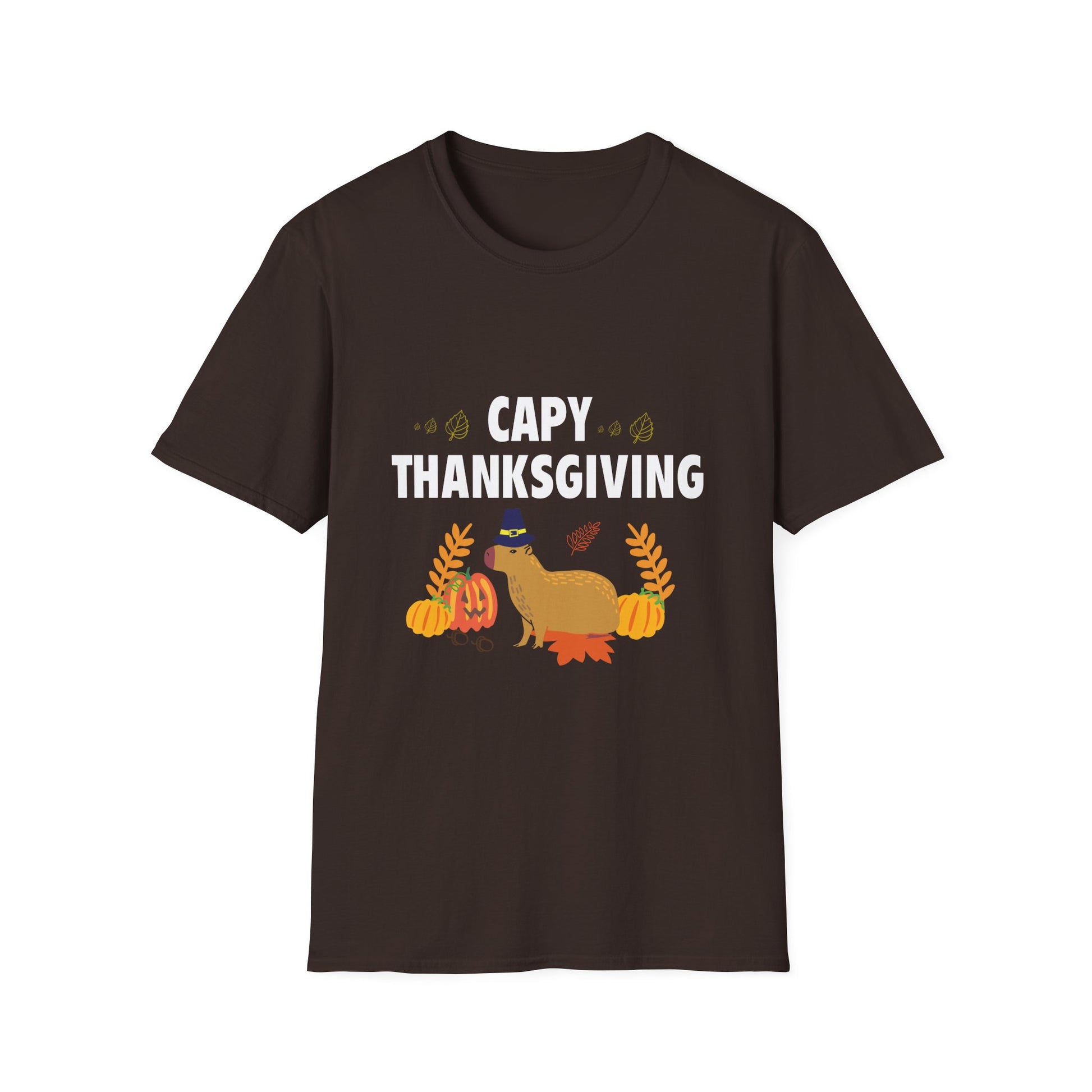 Capy Thanksgiving Cute Capybara Thanksgiving Shirt with Pumpkins & Leaves  Unisex T-Shirt