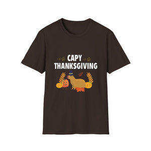 Capy Thanksgiving Cute Capybara Thanksgiving Shirt with Pumpkins & Leaves  Unisex T-Shirt