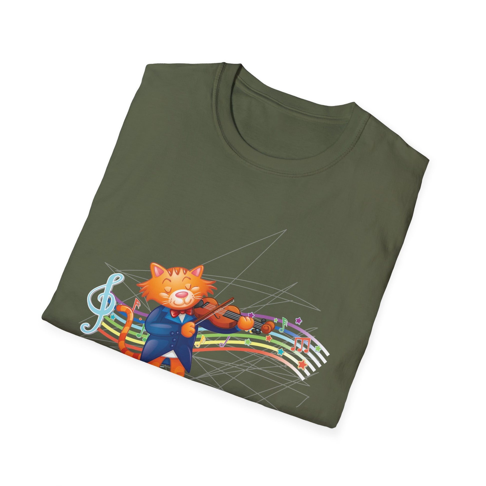 Cat Musician T-Shirt — Colorful Dancing Cat with Musical Notes