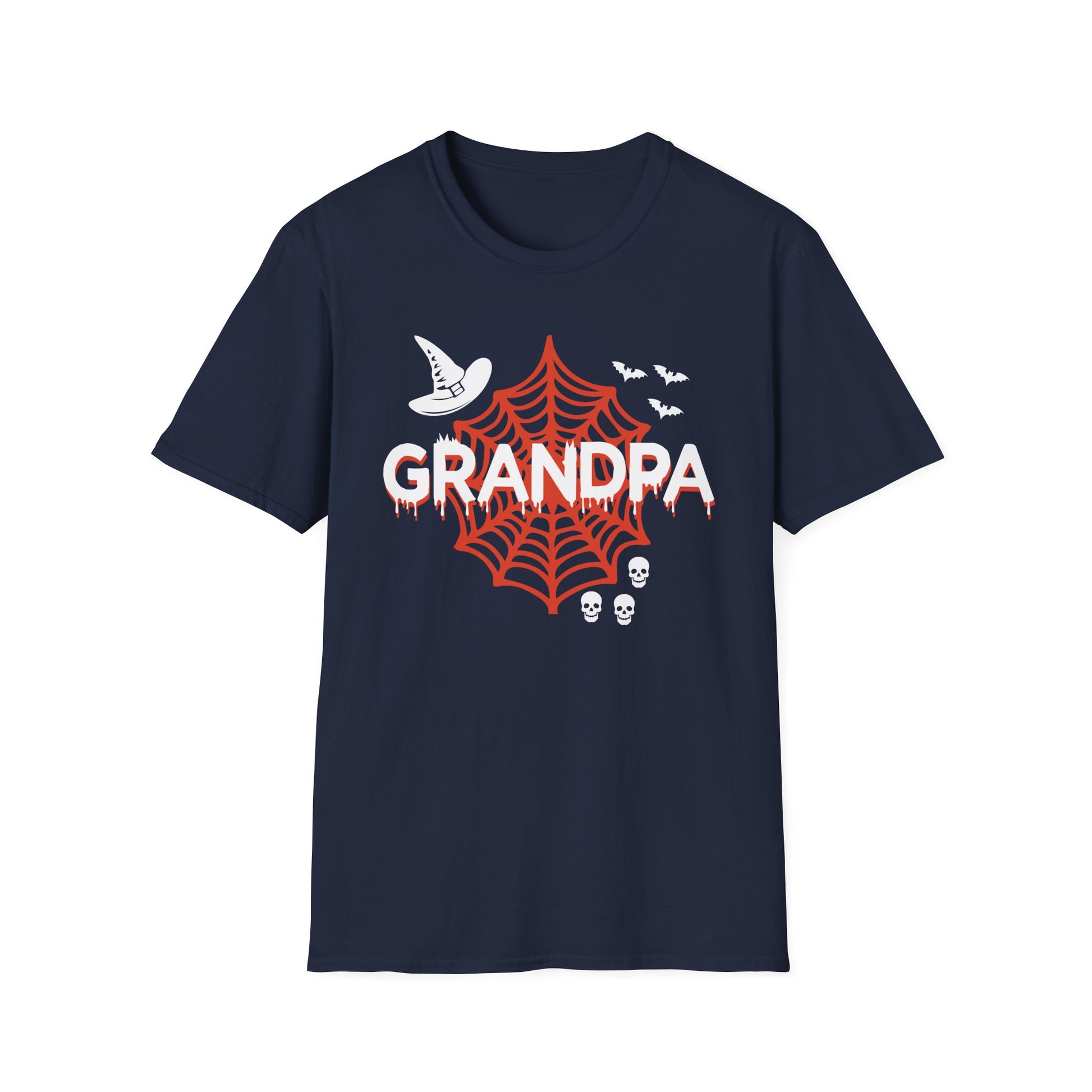 Grandpa Halloween T-Shirt — Spiderweb, Witch Hat & Skulls Graphic