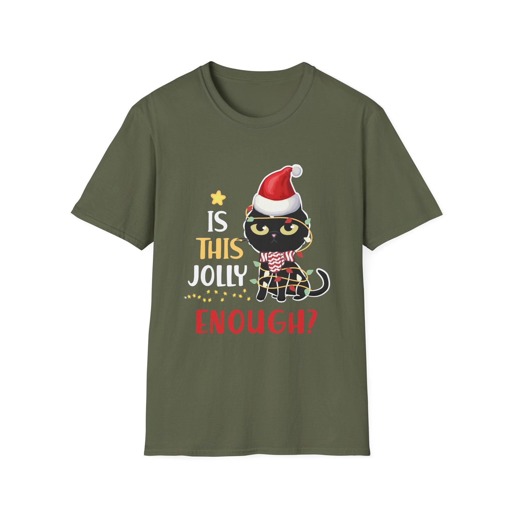 Is This Jolly Enough Black Cat Merry Christmas Tree Lights T-Shirt