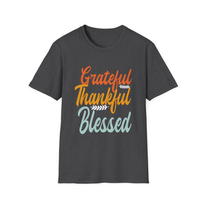 Grateful Thankful Blessed T-Shirt — Thanksgiving Fall Holiday Tee