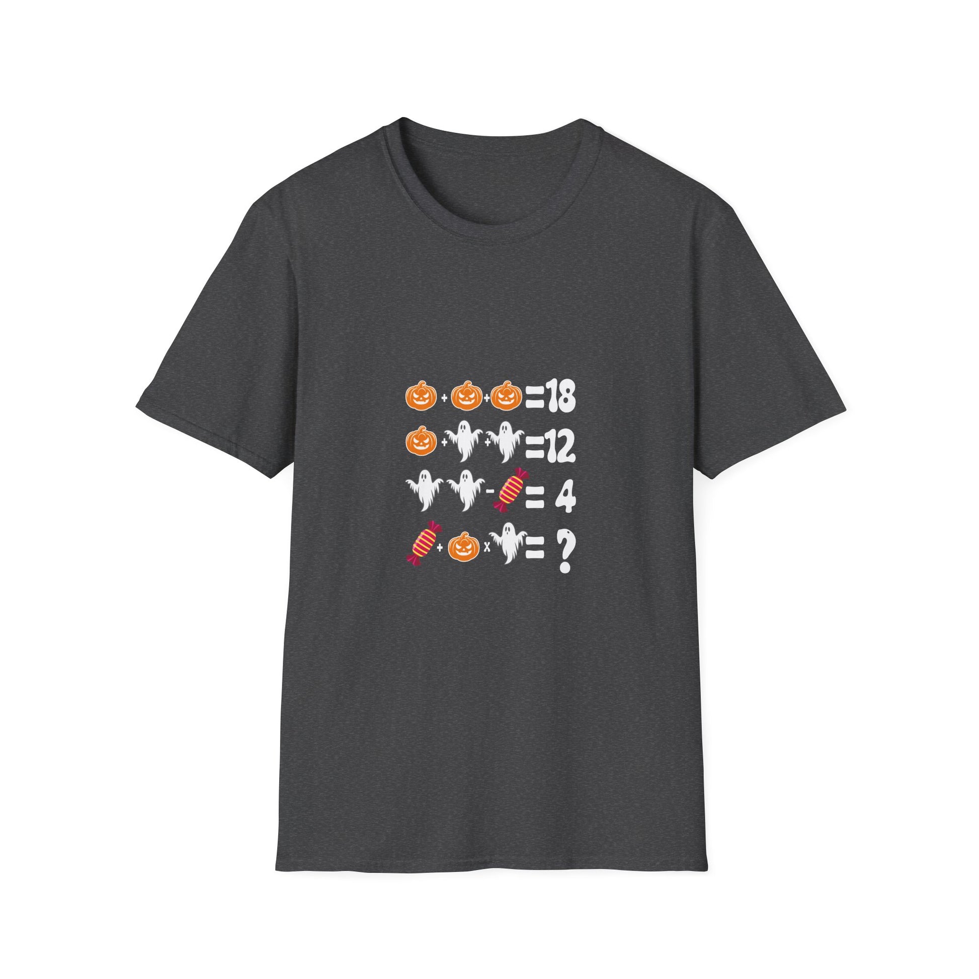 Halloween Math Puzzle T-Shirt — Pumpkin, Ghost & Candy Riddle Tee